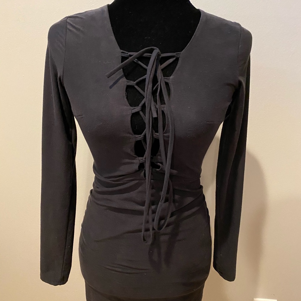 New Faux Suede Black Long Sleeve Dress